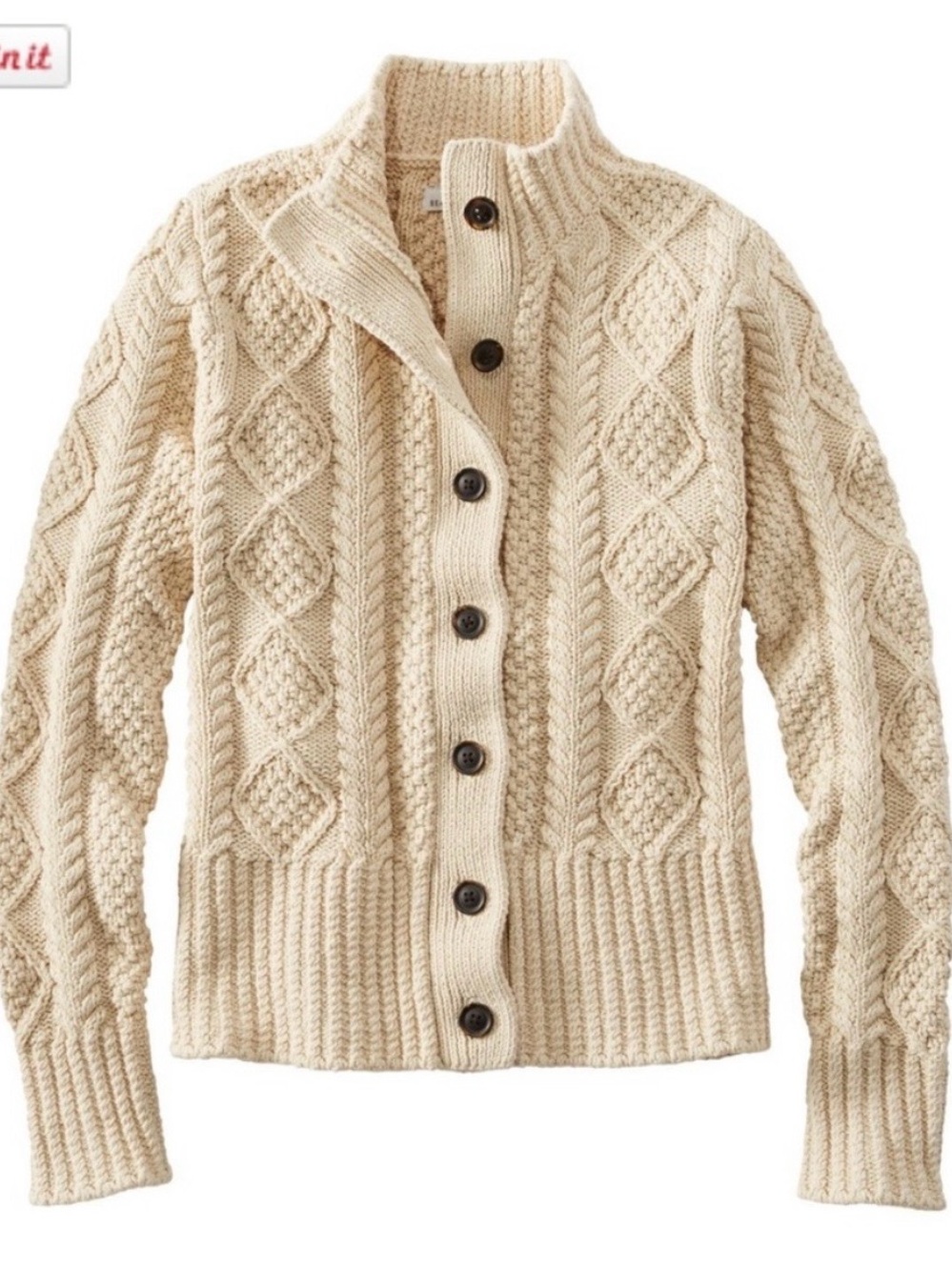 L.L. Bean Cream Cable-Knit Cotton Fisherman’s Sweater Cardigan - Picture 2 of 6